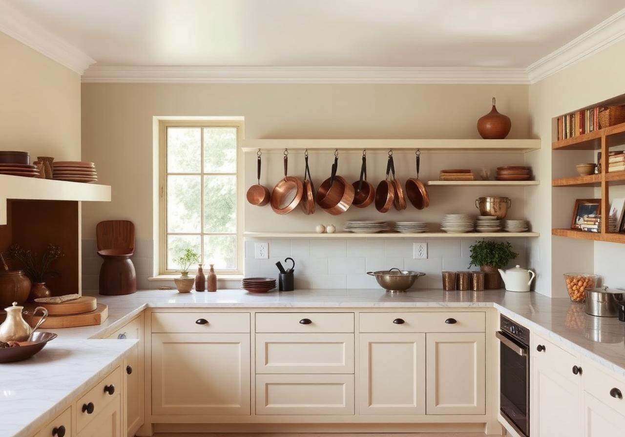 Cream cabinetry kitchen with copper