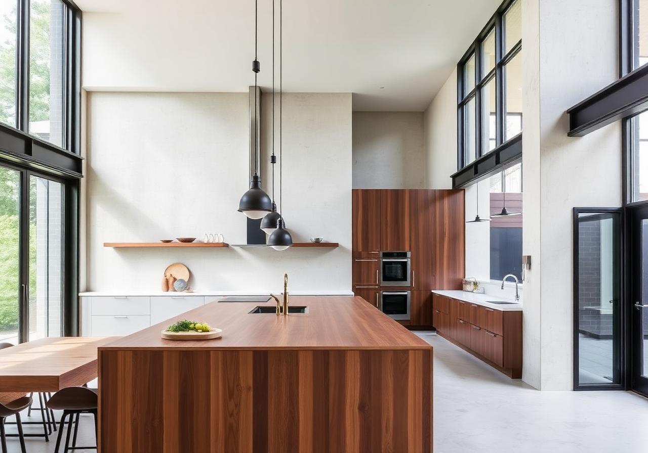 Loft kitchen with industrial windows